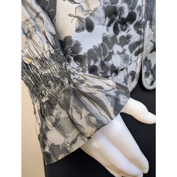NEW Ellen Tracy Blazer 16 Black Gray Floral Ruffled Dressy Evening Cottagecore - Picture 8 of 12